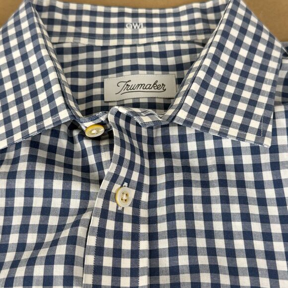Trumaker Blue Checked Dress Shirt 16 Preppy Bespoke Button Up Long Sleeve Office - Picture 3 of 10